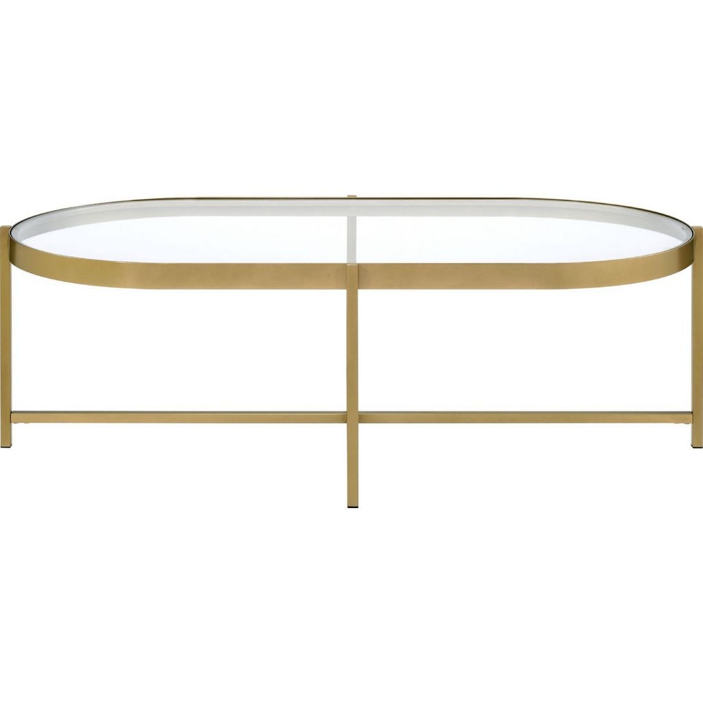 Coffee Table with Oblong Glass Top and Metal Frame, Gold - View 3