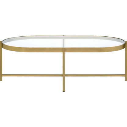 Coffee Table with Oblong Glass Top and Metal Frame, Gold - View 3