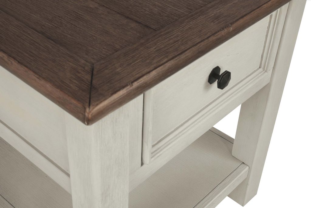 Chair Side End Table with 1 Cabinet and Pull Out Tray, White and Brown - View 5