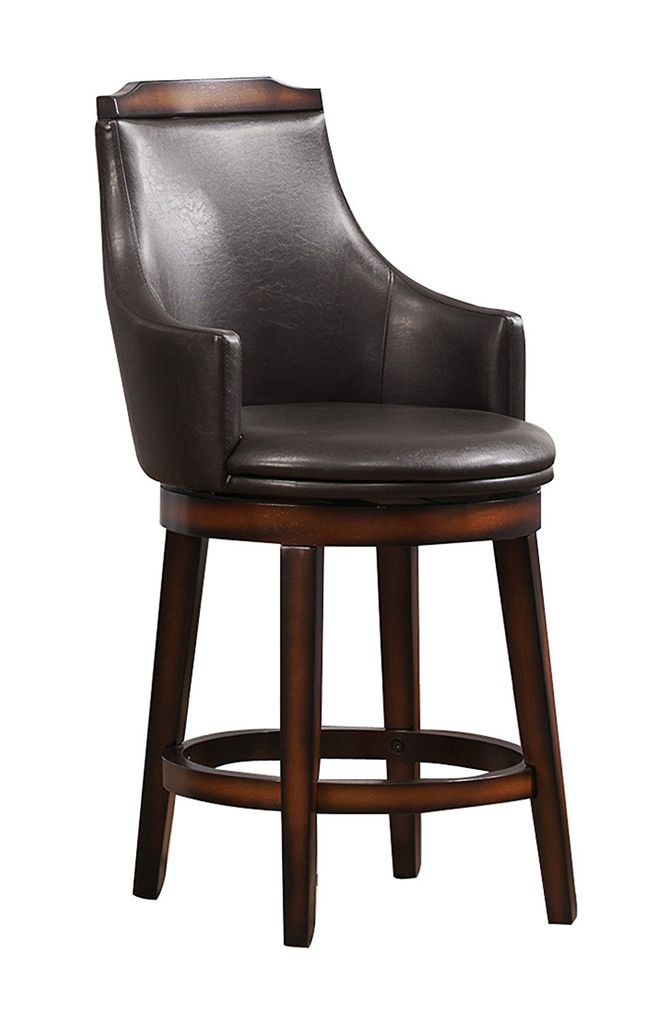Wood & Leather Counter Height Chair with Swivel Mechanism, Brown & Black, Set of 2