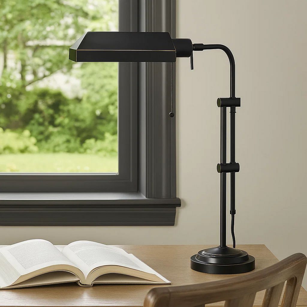 Metal Rectangular Desk Lamp with Adjustable Pole, Black - View 7