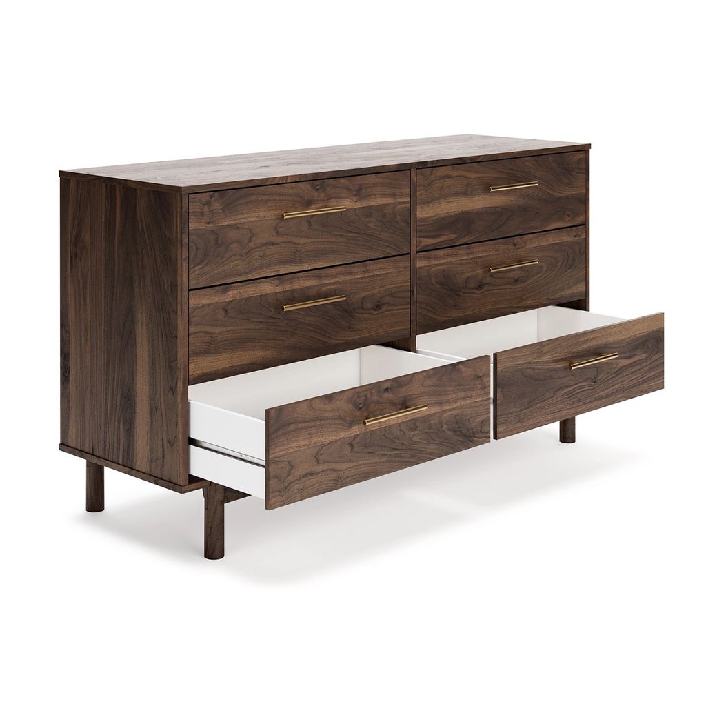 Kip 59 Inch Modern Dresser, Brown Wood Frame, 6 Drawers, Gold Metal Handles - View 3