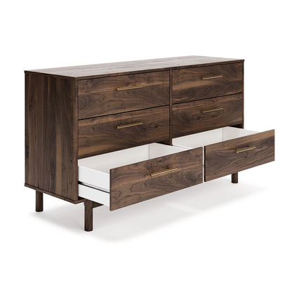 Kip 59 Inch Modern Dresser, Brown Wood Frame, 6 Drawers, Gold Metal Handles - View 3
