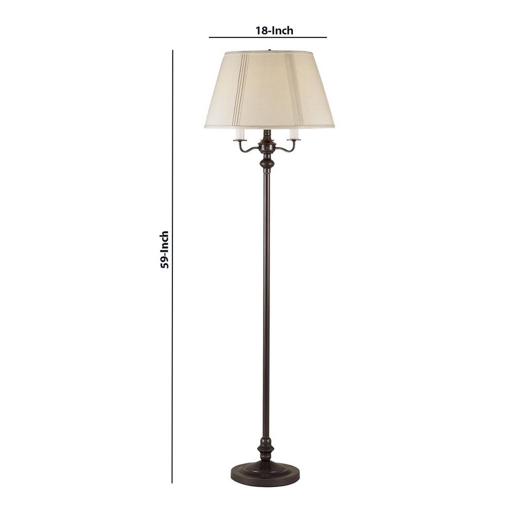 150 Watt 6 Way Metal Floor Lamp with Fabric Tapered Shade, Bronze - View 6