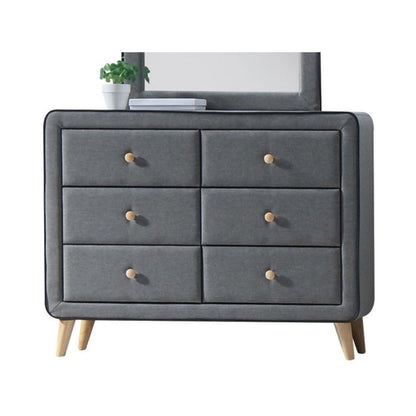 Transitional Style Wood and Fabric Upholstery Dresser with 6 Drawers, Gray