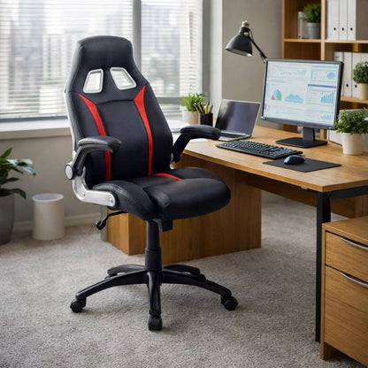 Leatherette Gaming Chair with Padded Armrests and Adjustable Height, Black - View 7