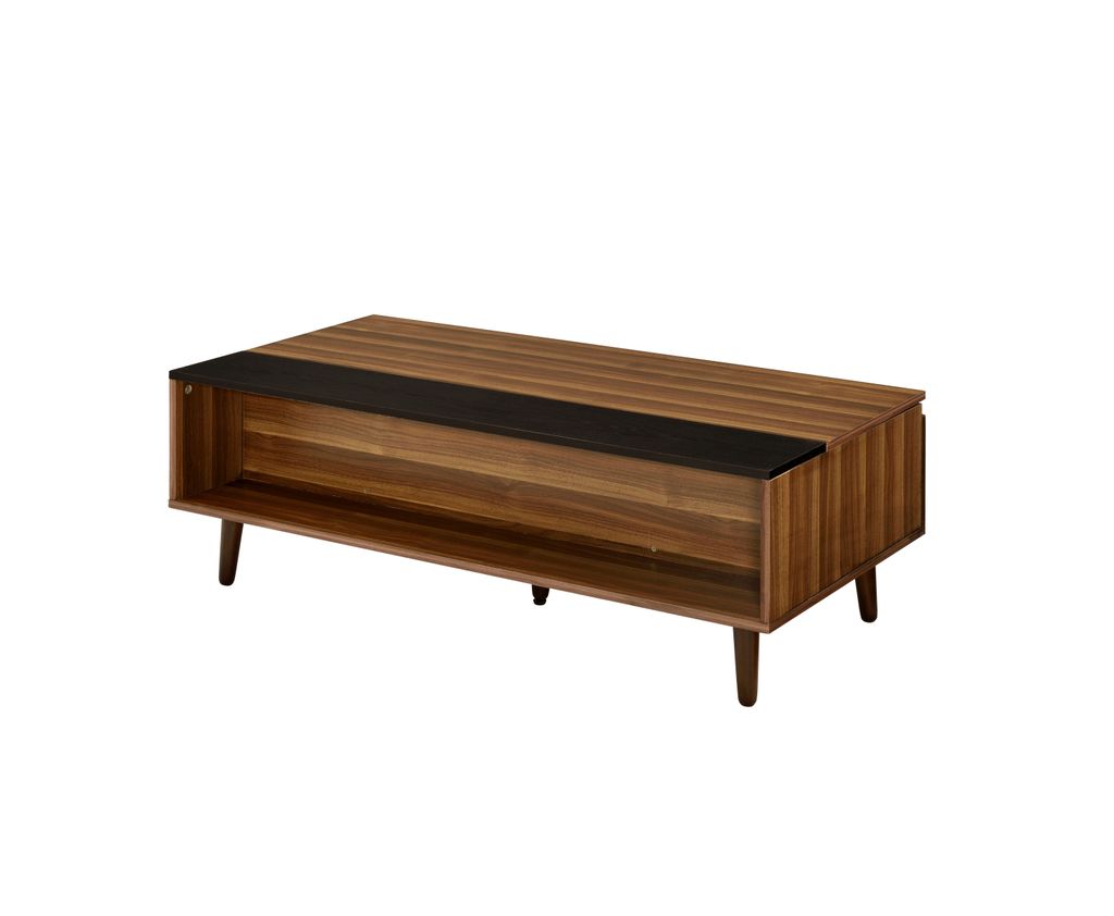 Wooden Coffee Table with Lift Top Storage and 1 Open Shelf, Walnut Brown