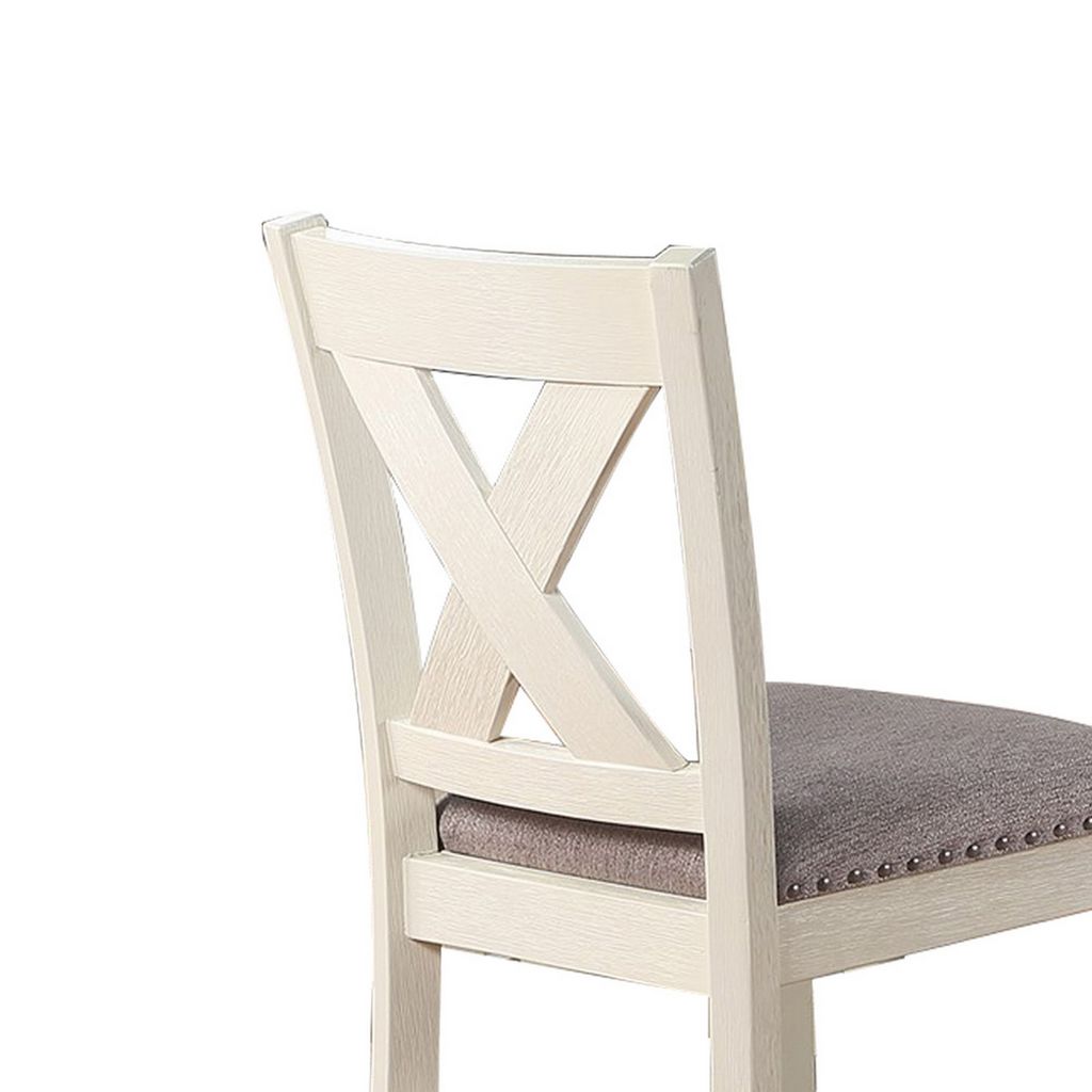 Joss 40 Inch Cottage Wood Counter Height Chair, Set of 2, Gray Seat, Cream - View 2