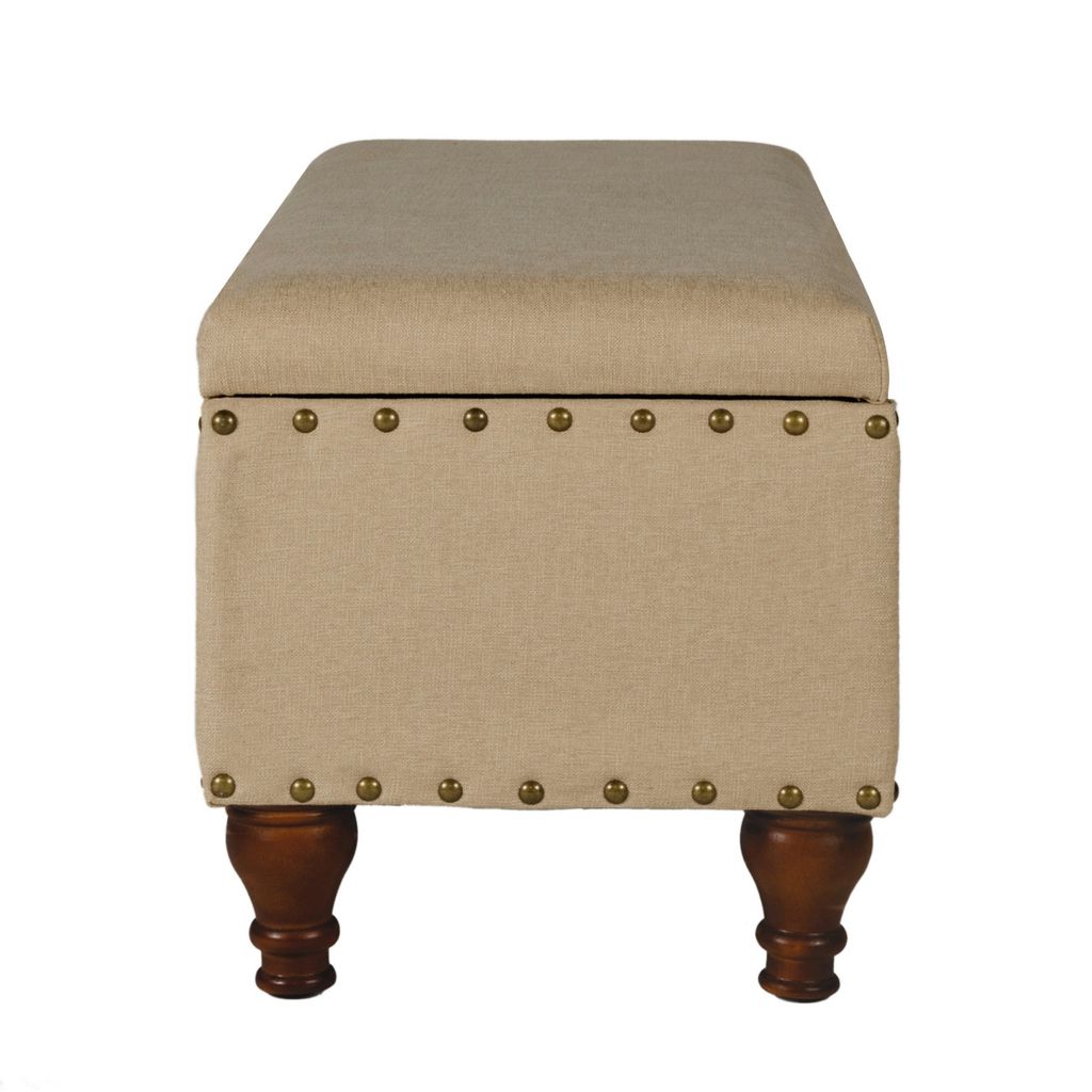 Fabric Upholstered Wooden Storage Bench With Nail head Trim, Large, Tan Brown - View 5