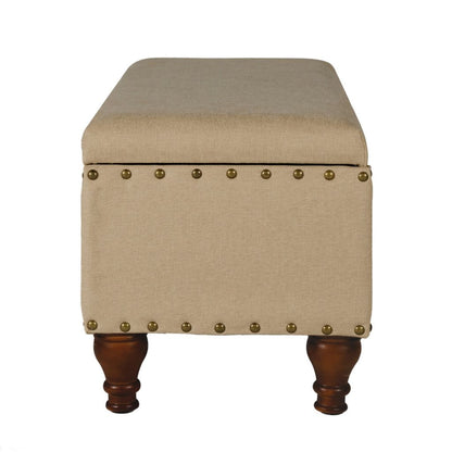 Fabric Upholstered Wooden Storage Bench With Nail head Trim, Large, Tan Brown - View 5