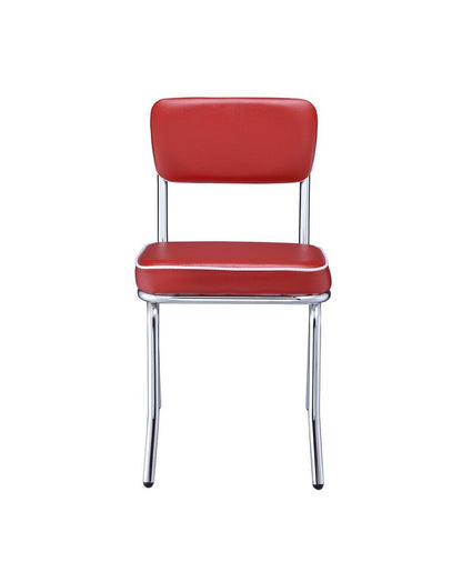 Dining Side Chair Set of 2, Retro Red Faux Leather, Chrome Metal Legs - View 3