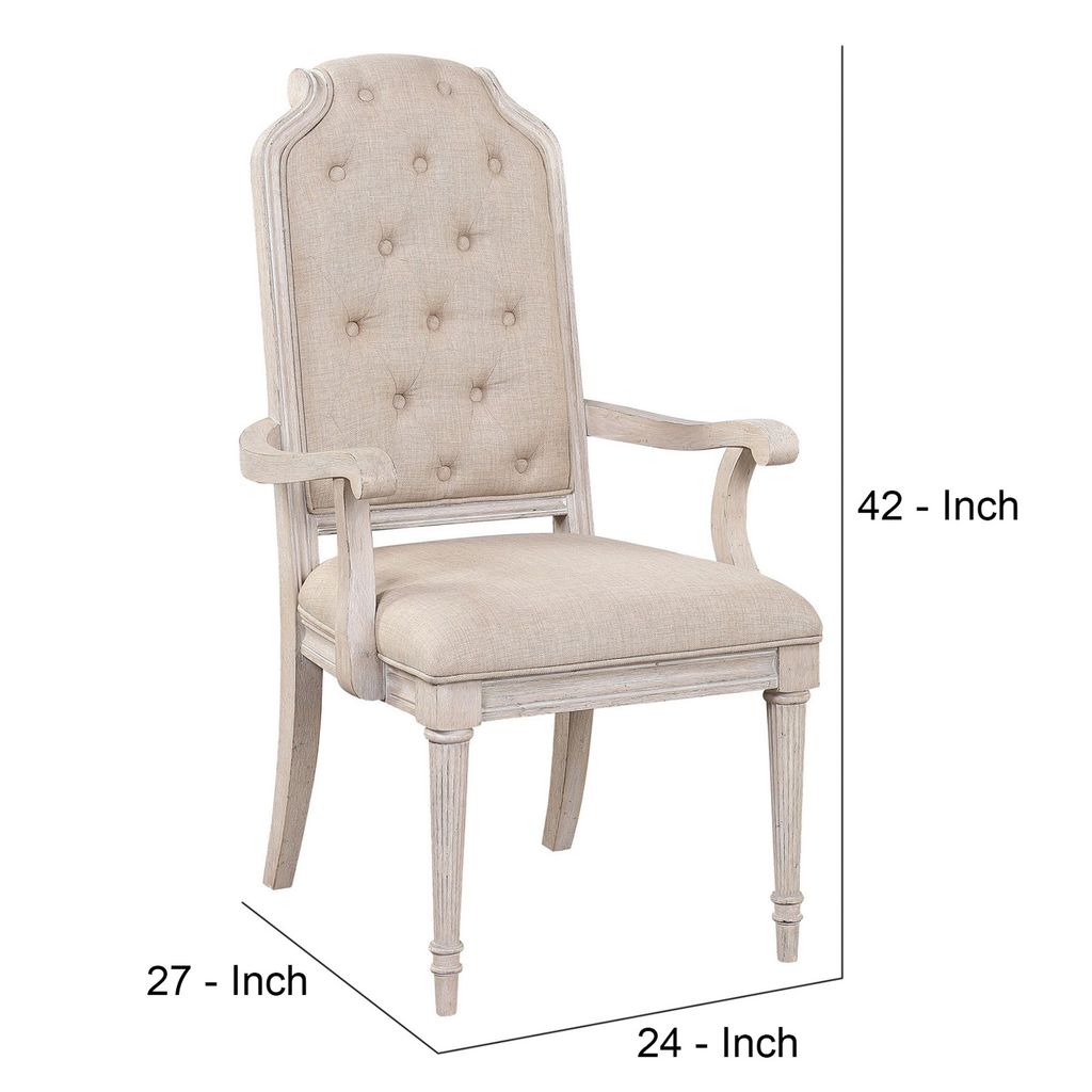 Arm Chair with Padded Seat and Button Tufts, Set of 2, Beige - View 6