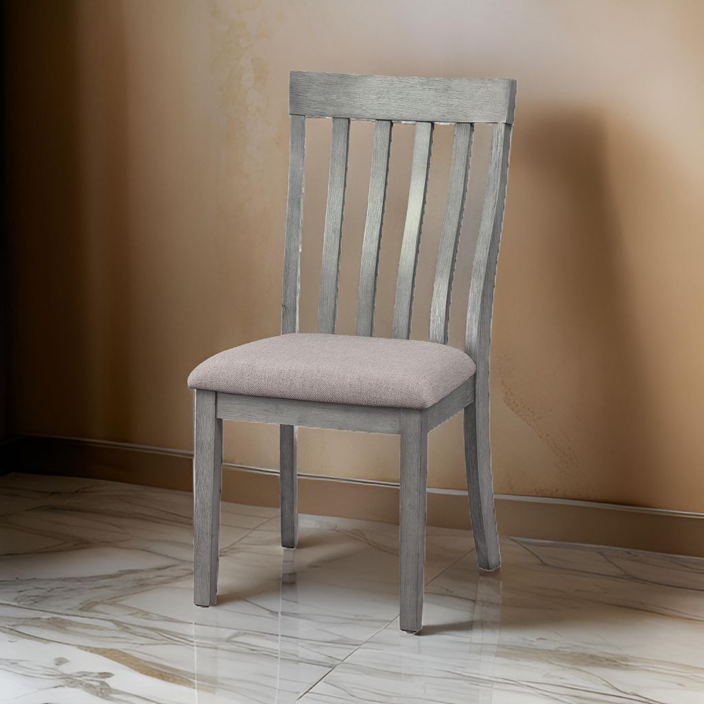 Vertical Slatted Curved Back Side Chair with Fabric Seat, Set of 2, Gray - View 7