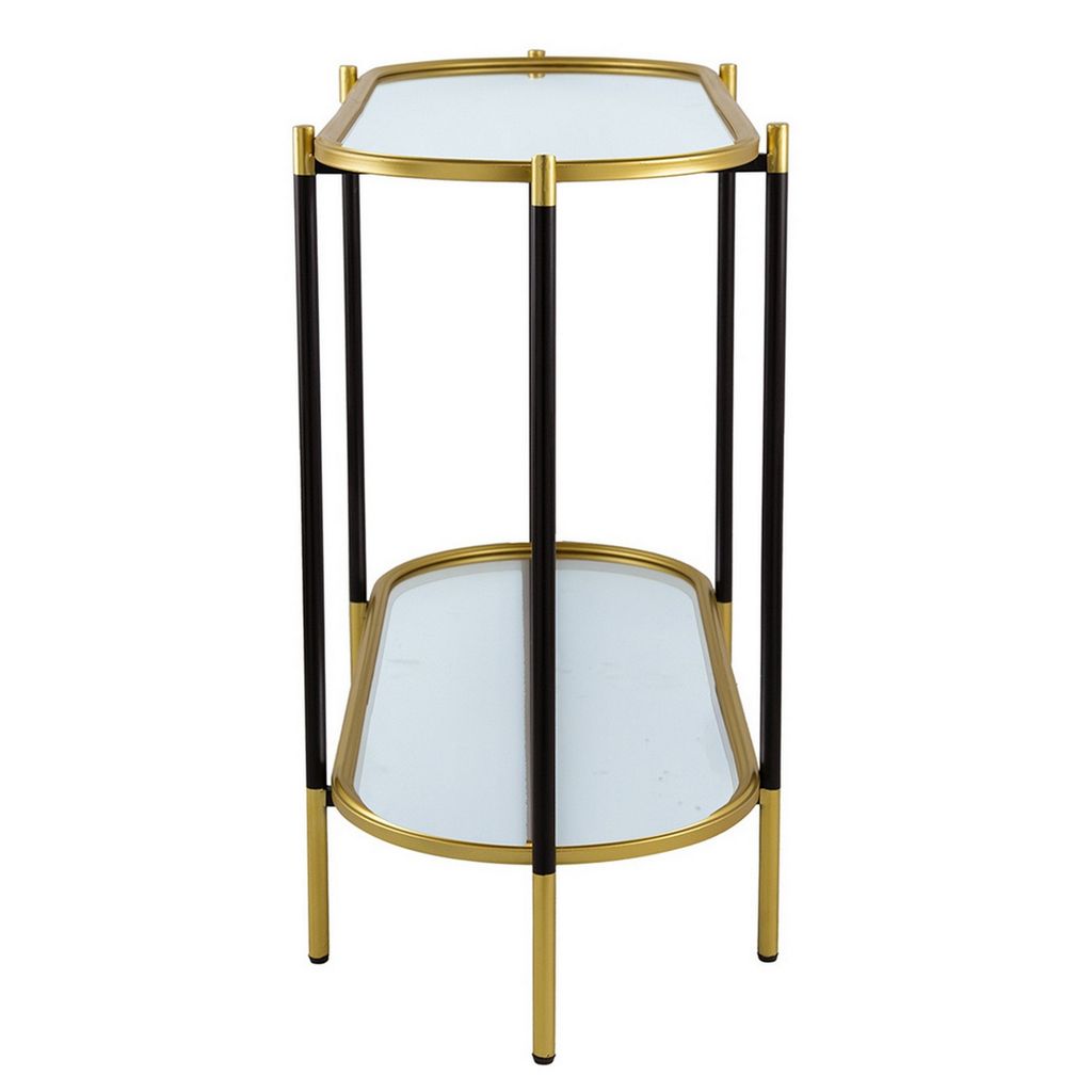 30 Inch Console Sideboard Table, Oblong, Mirrored Top, Black, Gold - View 3