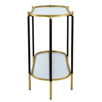 30 Inch Console Sideboard Table, Oblong, Mirrored Top, Black, Gold - View 3