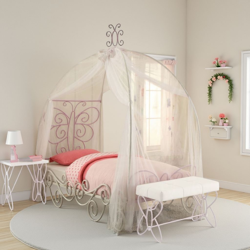 Angel Full Bed with Canopy, White & Purple - View 7