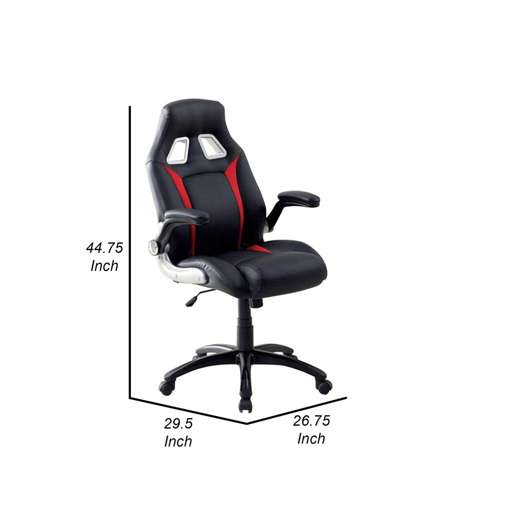 Leatherette Gaming Chair with Padded Armrests and Adjustable Height, Black - View 6