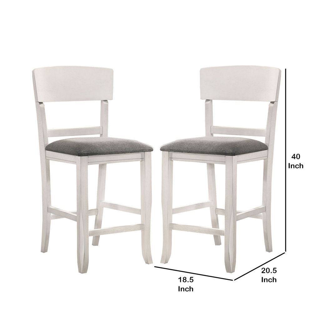 Wooden Counter Height Chair with Curved Back, Set of 2, White and Gray - View 5