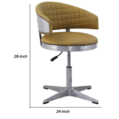 Swivel Leatherette Chair with Curved Back and Metal Star Base, Yellow - View 6
