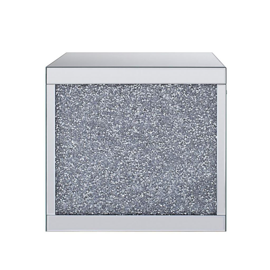 Wood and Mirror End Table with One Drawer, Clear - View 5