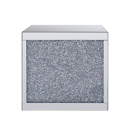 Wood and Mirror End Table with One Drawer, Clear - View 5