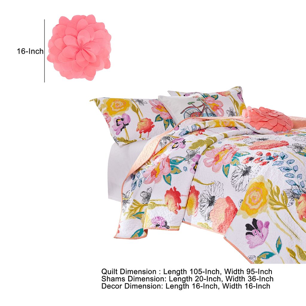 Mavi 5 Piece Reversible King Quilt Set, Spring Floral Print, Multicolor - View 5