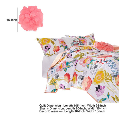 Mavi 5 Piece Reversible King Quilt Set, Spring Floral Print, Multicolor - View 5