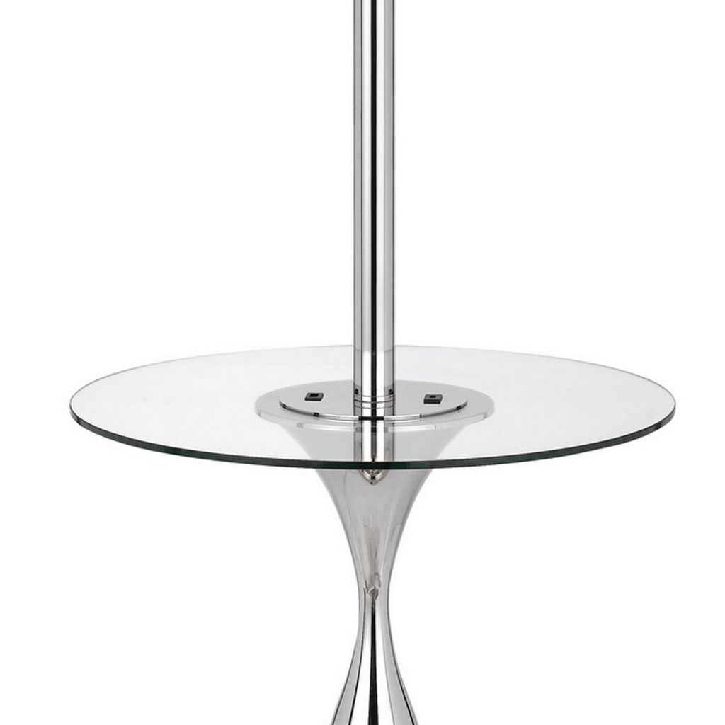 Ava 61 Inch Modern Floor Lamp, Glass Tray Table, 1 USB Port, Glossy, Chrome - View 3