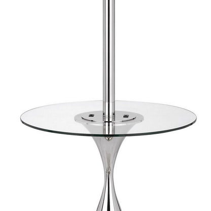 Ava 61 Inch Modern Floor Lamp, Glass Tray Table, 1 USB Port, Glossy, Chrome - View 3