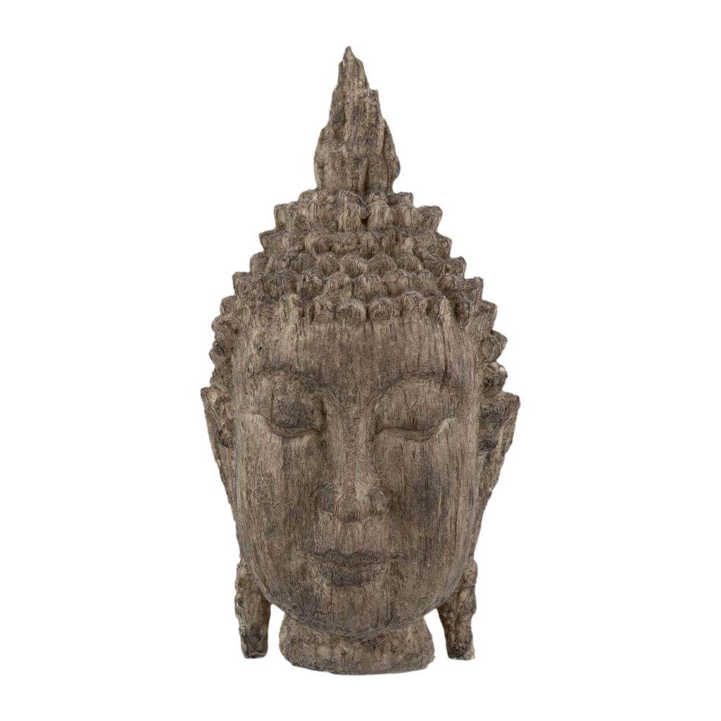 12 Inch Buddha Head Sculpture, Calming Accent Decoration, Polyresin, Brown