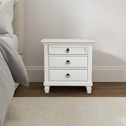 Pine Wood 3 Drawer Nightstand in White - View 6