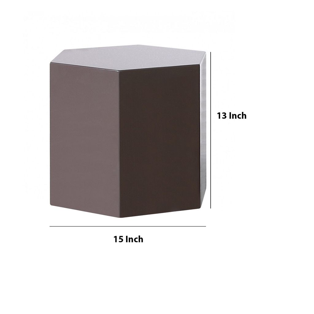 Contemporary High Gloss Hexagonal Wooden End Table, Medium, Gray - View 5