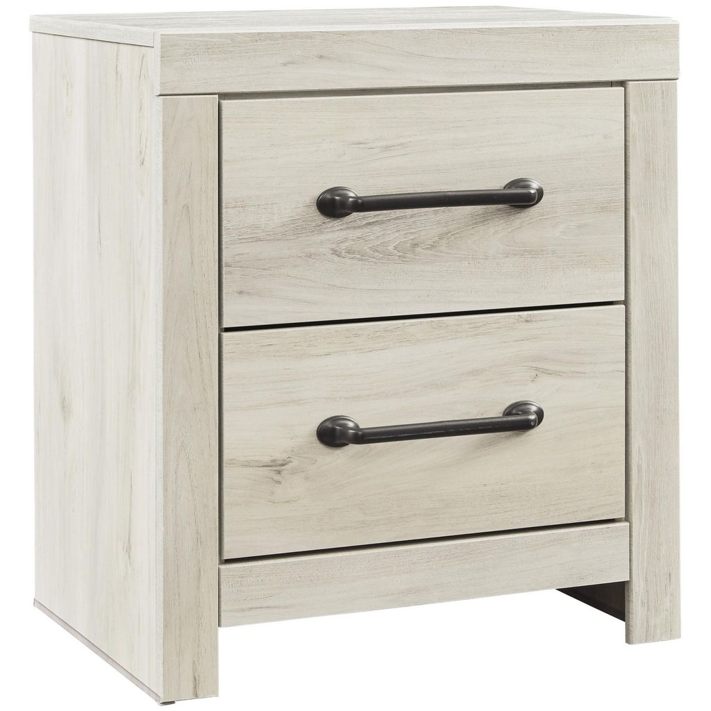 Transitional Wooden Two Drawer Setup Nightstand with Bar Handles, White - View 3