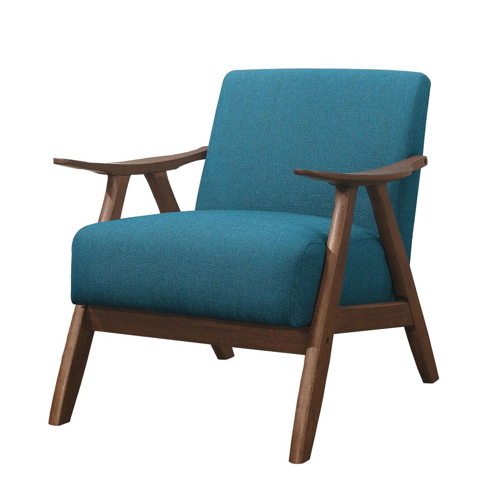 Fabric Upholstered Accent Chair with Curved Armrests – Blue
