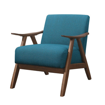 Fabric Upholstered Accent Chair with Curved Armrests – Blue