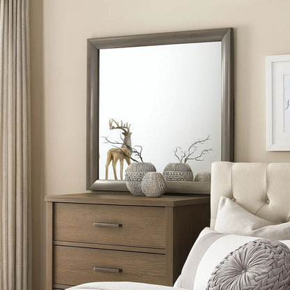Transition Style Wooden Mirror with Rectangular Shape,Gray and Silver - View 7