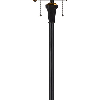 Eli 60 Inch Floor Lamp, Hexagonal Tiffany Style Shade, Dual Light, Bronze - View 3