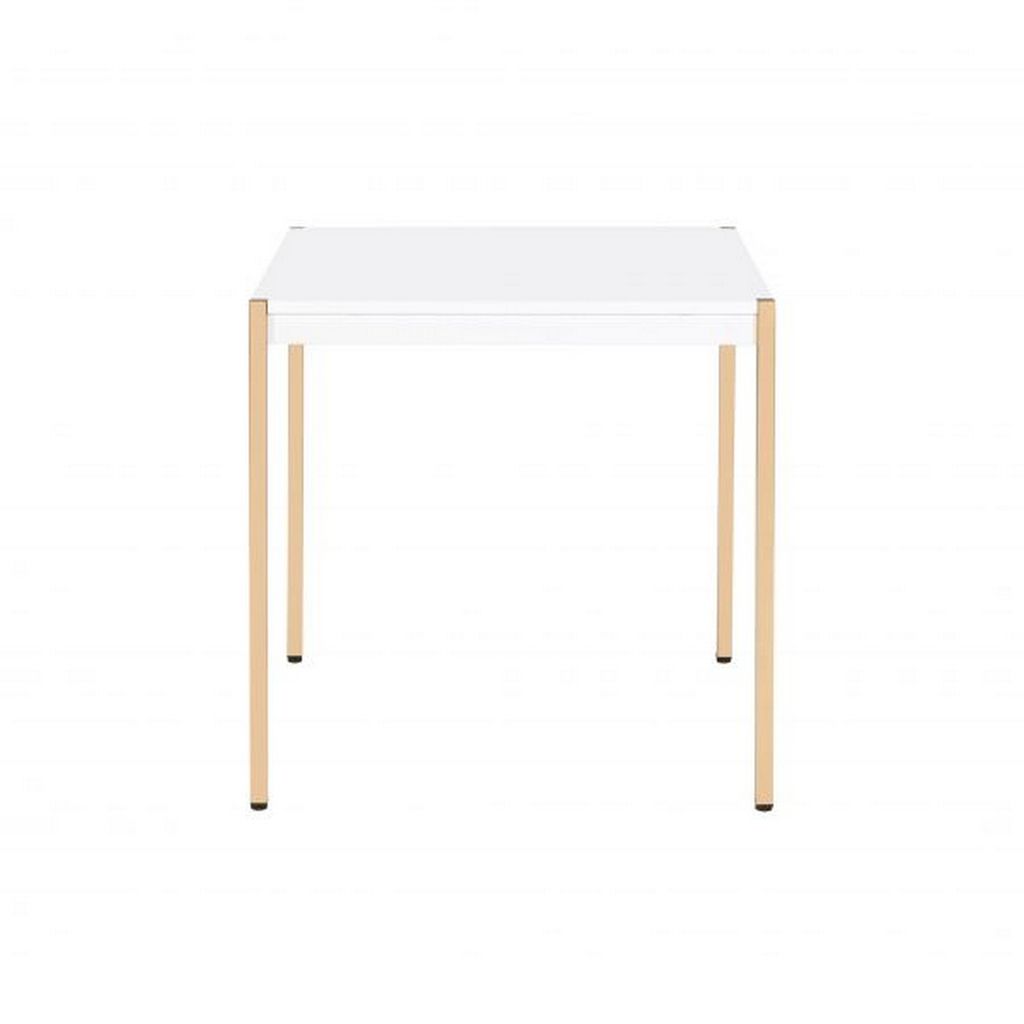 End Table with Metal Tube Legs, White and Gold - View 3