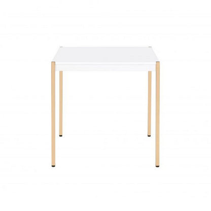 End Table with Metal Tube Legs, White and Gold - View 3