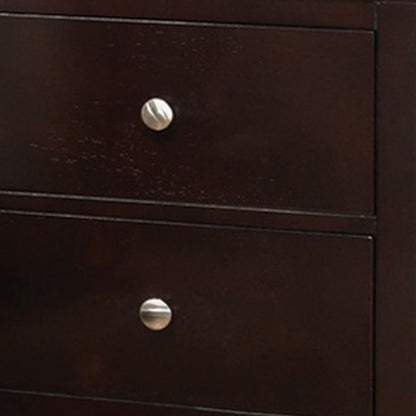 Con 26 Inch Modern 2 Drawer Nightstand, Silver Knobs, Cappuccino Brown - View 2