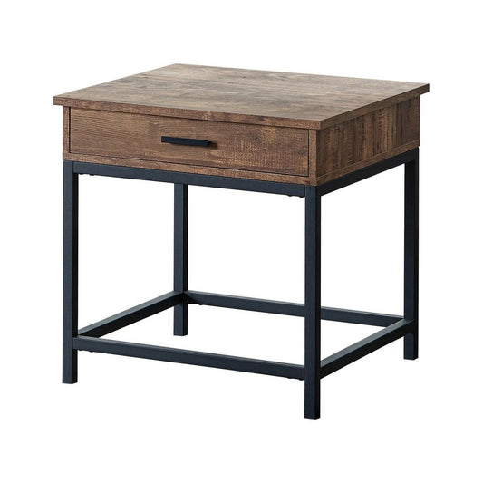 24 Inch Side End Table, Rectangular Tabletop, Single Drawer, Rustic Brown