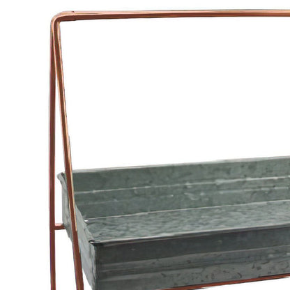 Galvanized Metal 2 Tiered Rectangular Serving Tray, Gray - View 5