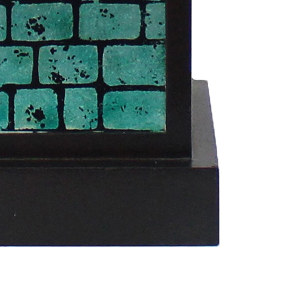 Rectangular Metal Frame Table Lamp Set of 2 with Brick Pattern, White and Blue - View 2
