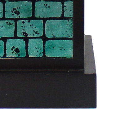 Rectangular Metal Frame Table Lamp Set of 2 with Brick Pattern, White and Blue - View 2