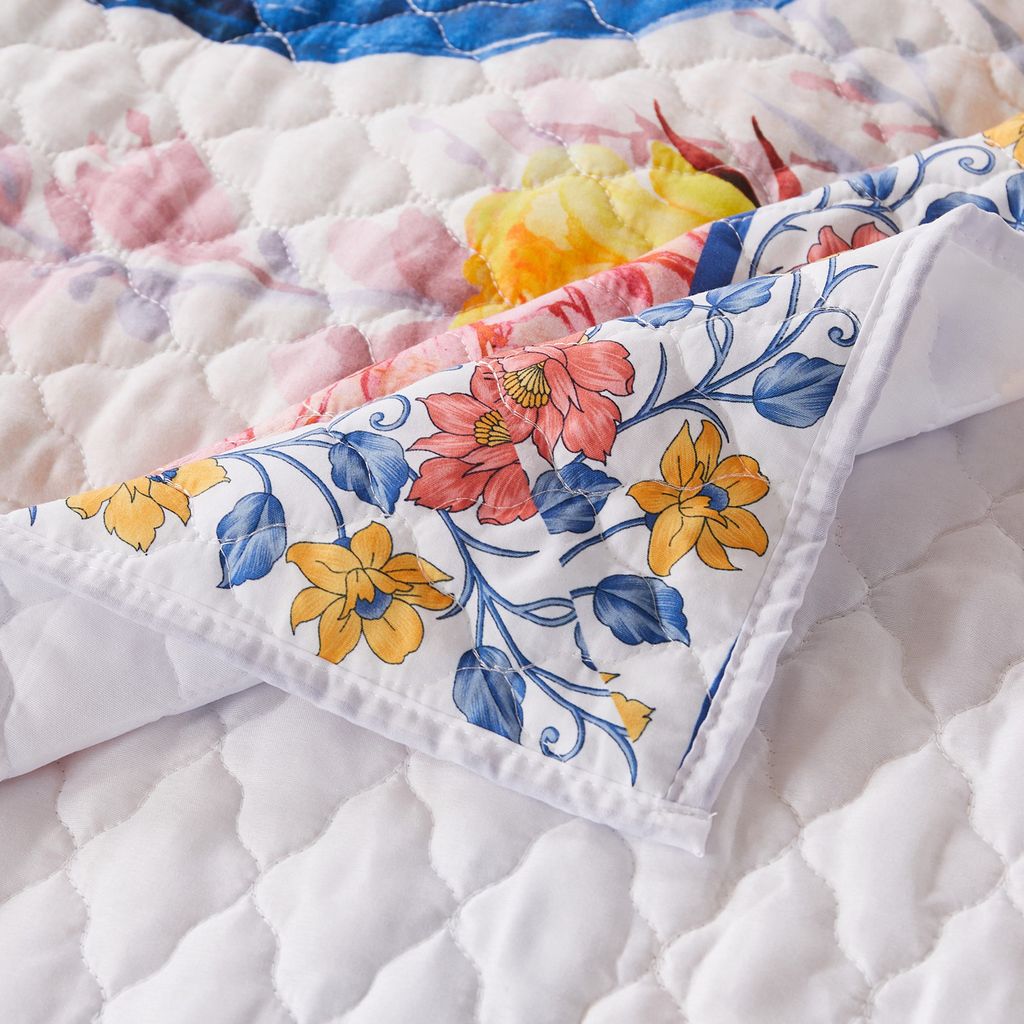 Tess Microfiber 3 Piece Full Quilt Set, Peacock, Floral Print, Multicolor - View 4