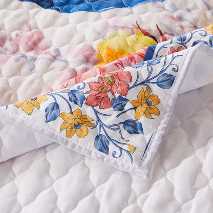 Tess Microfiber 3 Piece Full Quilt Set, Peacock, Floral Print, Multicolor - View 4