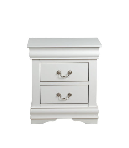 2 Drawer Wooden Nightstand with Metal Hanging Pulls and Bracket Feet, White - View 2