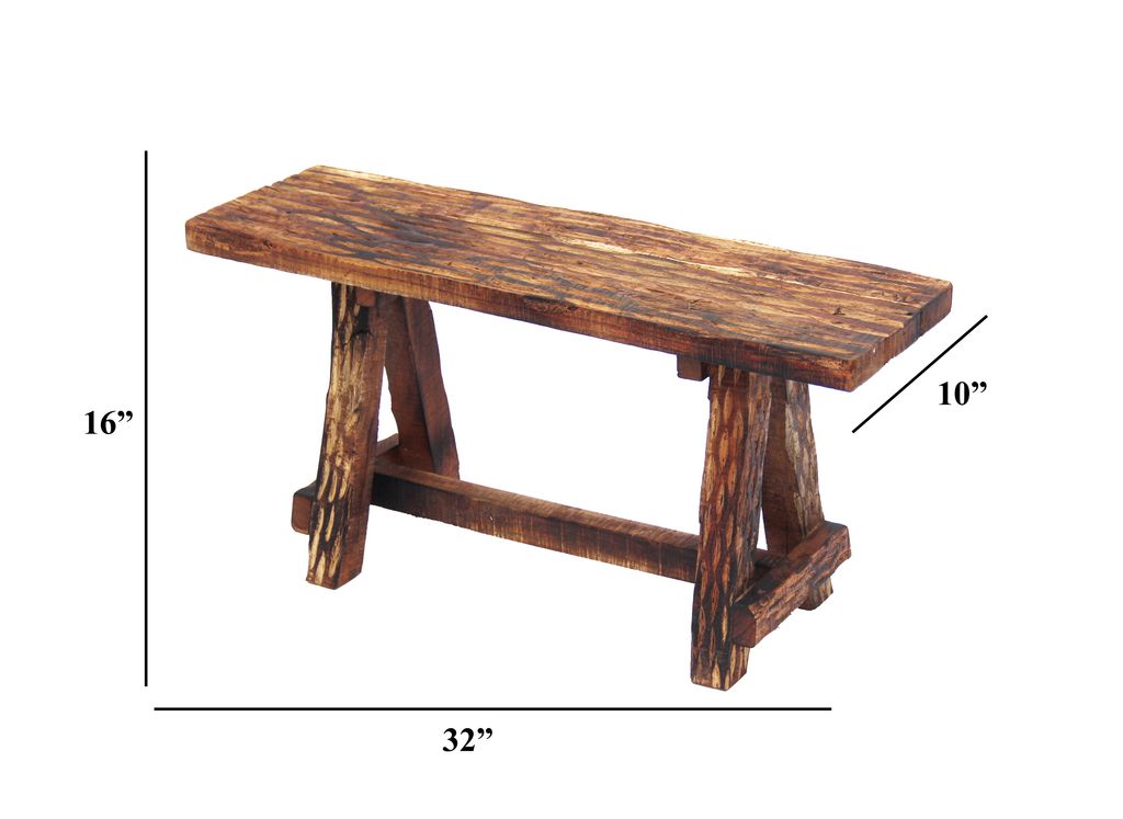 Wooden Garden Patio Bench With Retro Etching, Cappuccino Brown - View 5