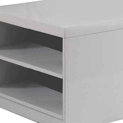 Wood and Metal Frame Coffee Table with Open Shelves, White and Chrome - View 3