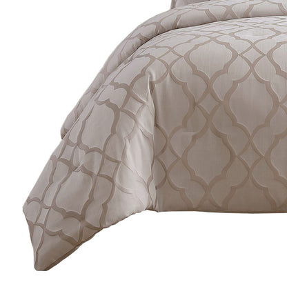 9pc Queen Size Comforter Set with Quatrefoil Prints, White Polyester - View 5